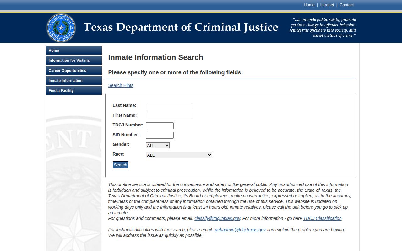 Bailey County projected release date search through TDCJ